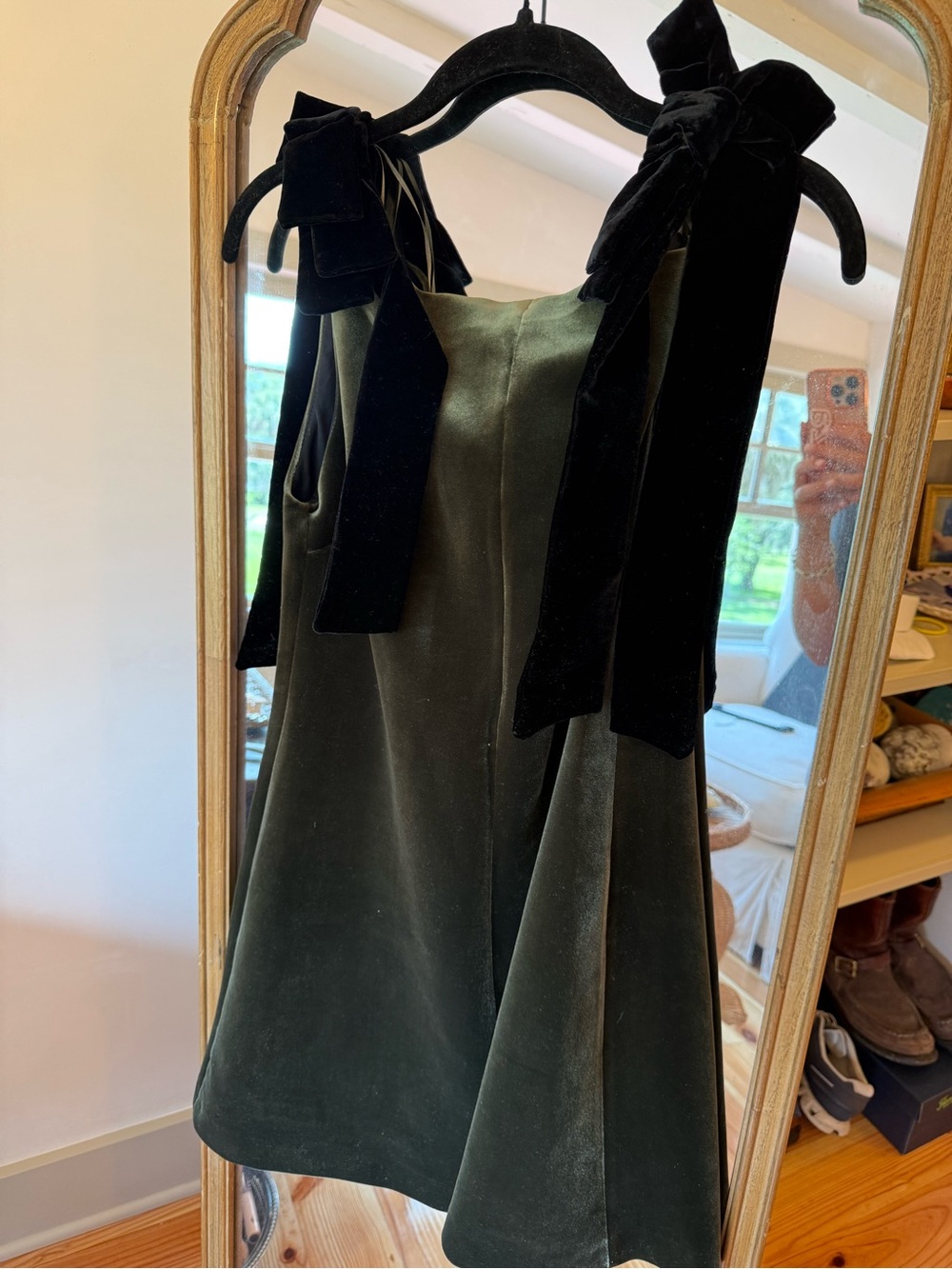 Zara Dark Green Mini Dress with Black Velvet Tie Straps